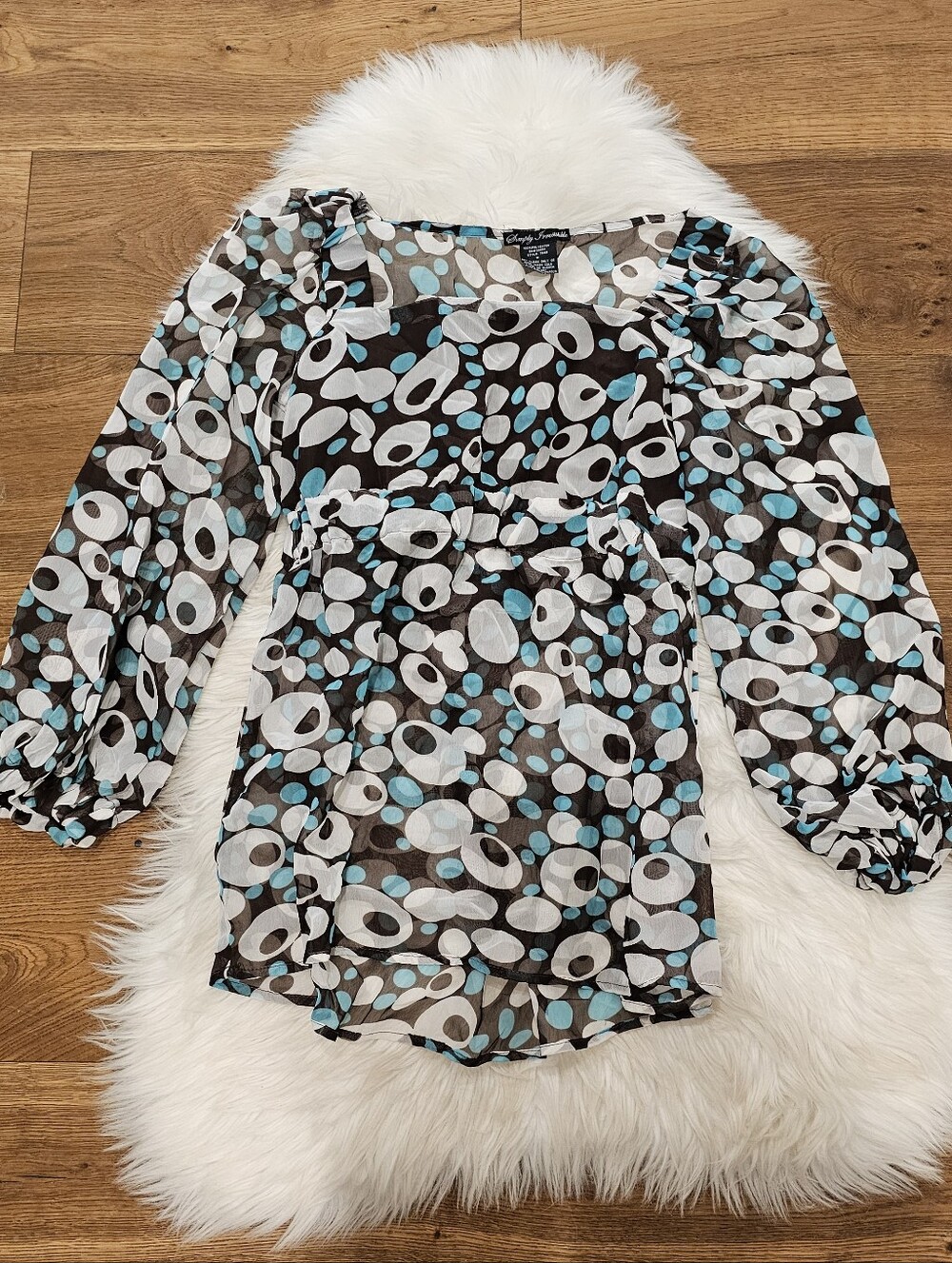 Vintage Sheer Polka Dot Blouse in Black, White & Teal